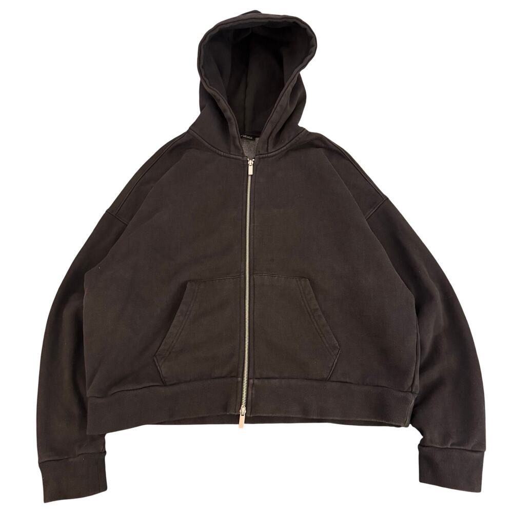 Zara Boxy Cropped Blank Hoodie Black Zip Sz S